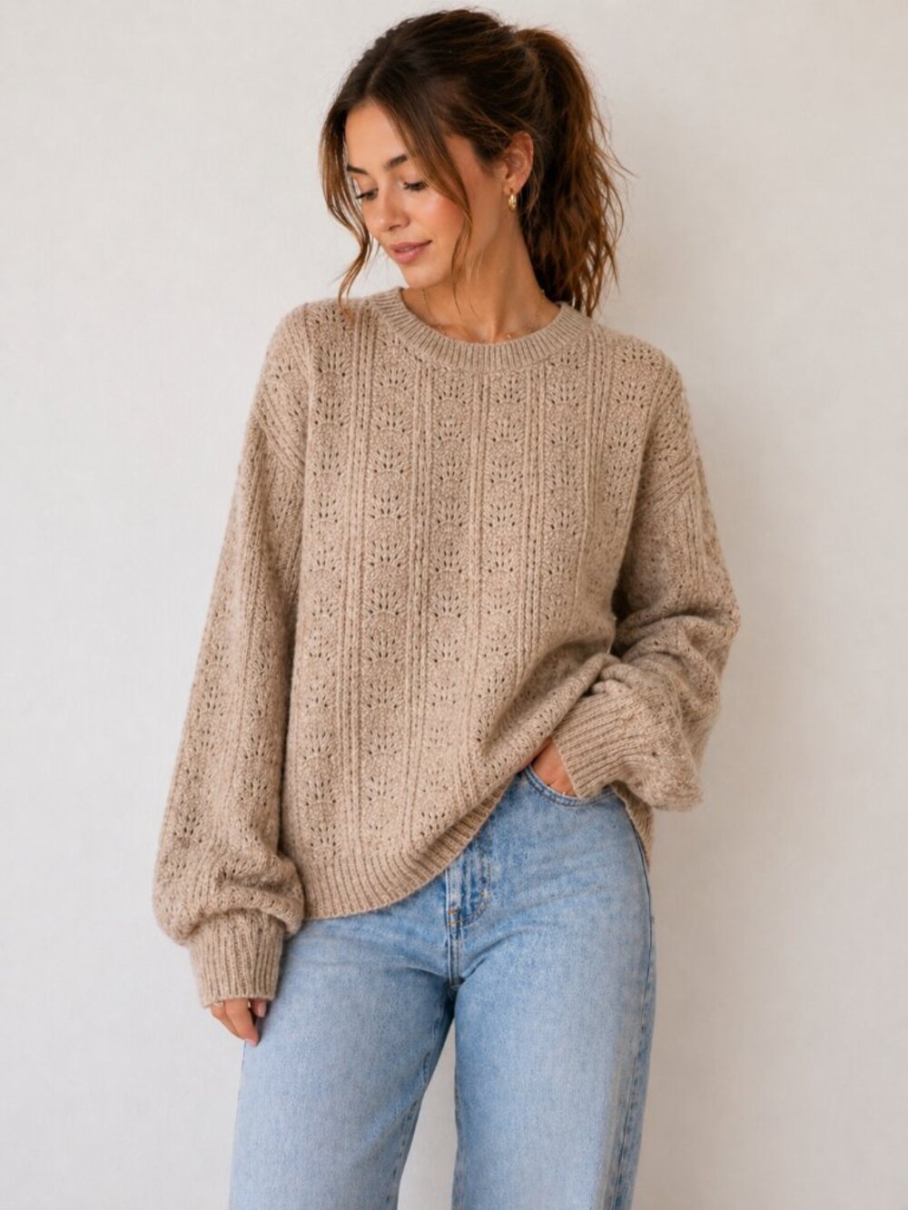 $98 Andrée by Unit Chunky Knit Sweater Cream Beige 2X Cozy Textured Pullover